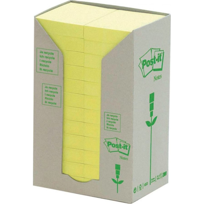 Post-It Karteczki samoprzylepne ekologiczne POST-IT (653-1T), 38x51mm, 24x100 kart., żółte