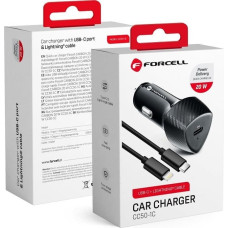 Forcell Ładowarka ForCell FORCELL F-ENERGY Carbon CC50-1C ładowarka samochodowa Typ C + kabel Typ C do Lightning PD 3A 20W czarna