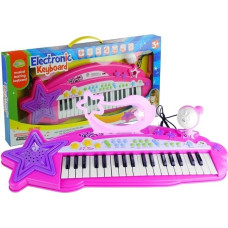 Leantoys Keyboard Organki 37 Klawiszy MP3  Mikrofon Różowe