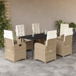 Vidaxl VidaXL 7 Piece Patio Dining Set with Cushions Beige Poly Rattan