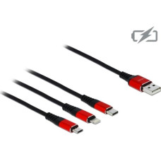 Delock USB Ladekabel, USB-A Stecker > USB-C + Micro USB + Lightning Stecker (schwarz/rot, 1 Meter, gesleevt, nur Ladefunktion)