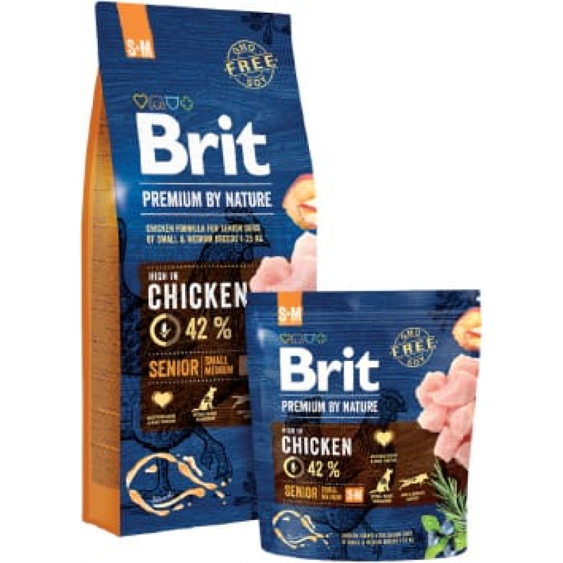 Brit Premium by Nature Senior S+M,  Apple, Chicken, Corn- dry food for adult dogs of medium breeds 15 kg