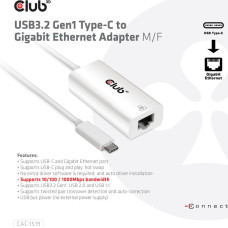 Club 3D CLUB3D USB3.2 Gen1 Type-C to Gigabit Ethernet Adapter M/F