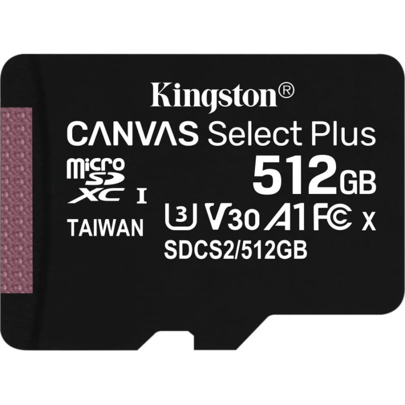 Kingston Canvas Select Plus 512 GB microSDHC (schwarz, UHS-I U3, Class 10, V30, A1)