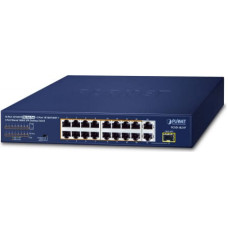 Planet 16-Port 10/100TX 802.3at PoE Unmanaged Fast Ethernet (10/100) Power over Ethernet (PoE) 1U Blue