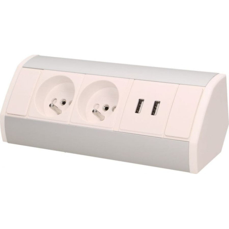 Orno Gniazdo meblowe 2x2P+Z + USB, biało-srebrne