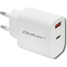 Qoltec 51714 Charger | 18W | 5-12V | 1.5-3A | USB type C PD | USB QC 3.0 | White