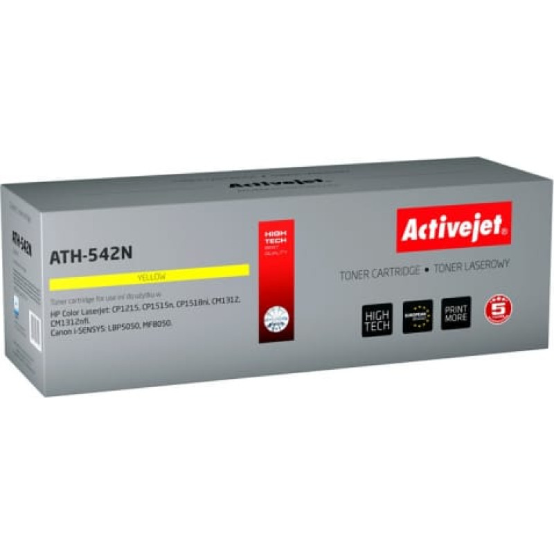 Activejet ATH-542N toner for HP printer; HP 125A CB542A, Canon CRG-716Y replacement; Supreme; 1600 pages; yellow