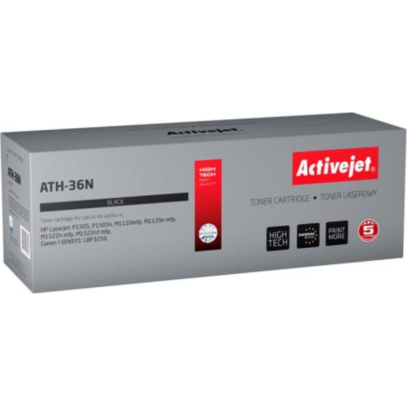 Activejet ATH-36N toner for HP printer; HP 36A CB436A, Canon CRG-713 replacement; Supreme; 2000 pages; black