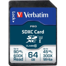 Verbatim Karta Verbatim Pro MicroSDHC 64 GB Class 10 UHS-I/U3  (47022)