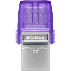 Kingston Technology DataTraveler microDuo 3C USB flash drive 256 GB USB Type-A / USB Type-C 3.2 Gen 1 (3.1 Gen 1) Stainless steel, Purple