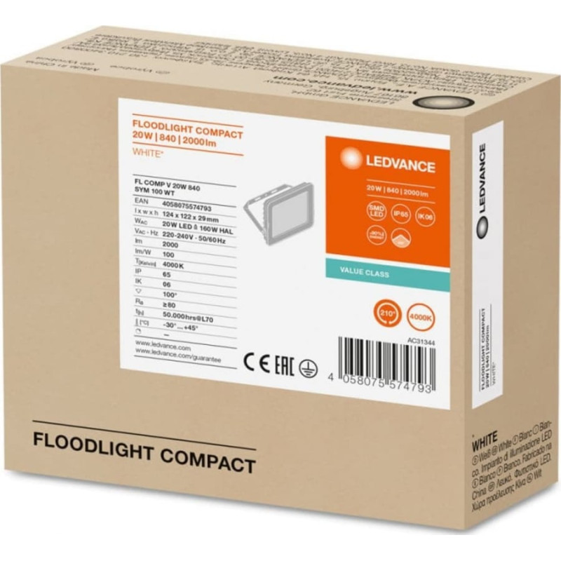 Ledvance Naświetlacz Ledvance Projektor LED FLOOD COMPACT V 20W 840 SYM 100 WT 4058075574793