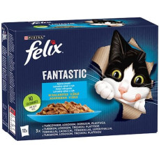 Purina Nestle Felix Fantastic fish flavors in jelly with tuna, salmon, cod and flatfish - 340g (12x 85 g)