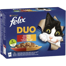 Purina Nestle Felix Fantastic Duo country flavors with beef and poultry, chicken, bacon, lamb, veal, turkey and liver in jelly -12 x 85g