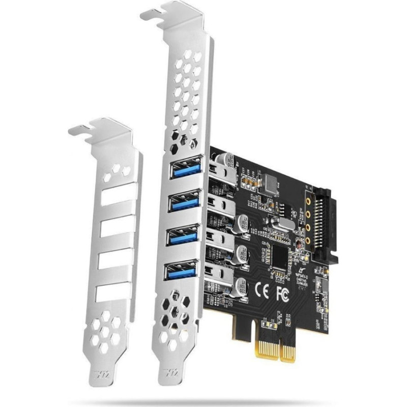 Axagon Kontroler Axagon PCEU-43RS Kontroler PCIe 4x port USB 3.2 GEN 1, UASP VIA, 15-pin SATA zasilacz