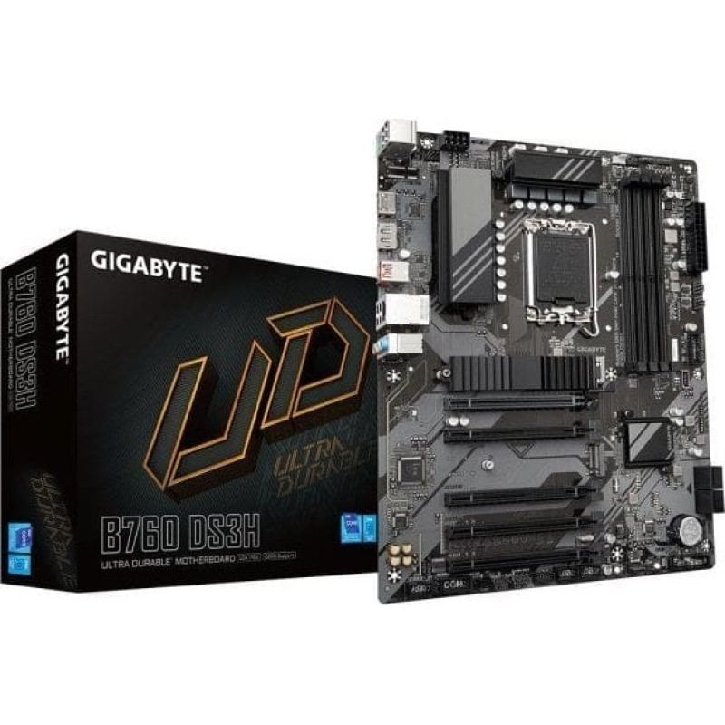 Gigabyte Płyta główna Gigabyte Mainboard|GIGABYTE|Intel B760 Express|LGA1700|ATX|Memory DDR5|Memory slots 4|4xPCI-Express 3.0 1x|1xPCI-Express 4.0 16x|2xM.2|1xHDMI|1xDisplayPort|4xUSB 2.0|1xUSB 3.2|1xUSB-C|1xPS/2|1xRJ45|3xAudio port|B760DS3H