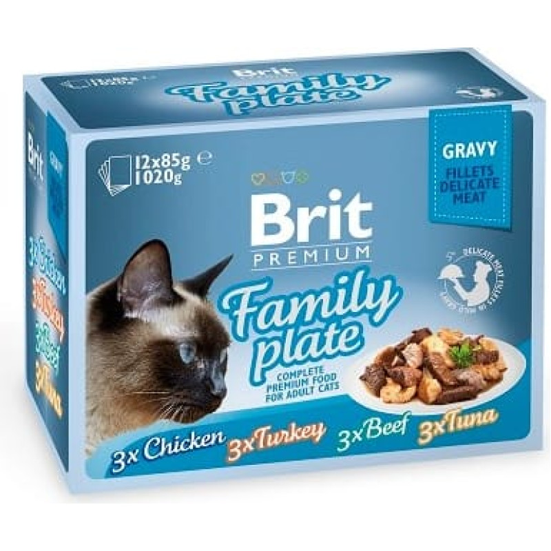 Brit Premium Cat Pouch Gravy Fillet Family Plate - wet cat food - 12 x 85g