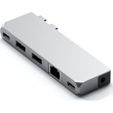 Satechi HUB USB Satechi Adapter HUB Satechi Pro Hub mini z podwójnym USB-C do Apple MacBook (2xUSB-C, 2x USB-A, Ethernet, jack port) (silver)