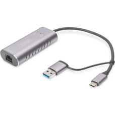 Digitus USB 3.2 Gen 1 Adapter, USB-C Stecker > RJ-45 Buchse (grau, 15cm, 10/100/1.000/2.500 Mbps)