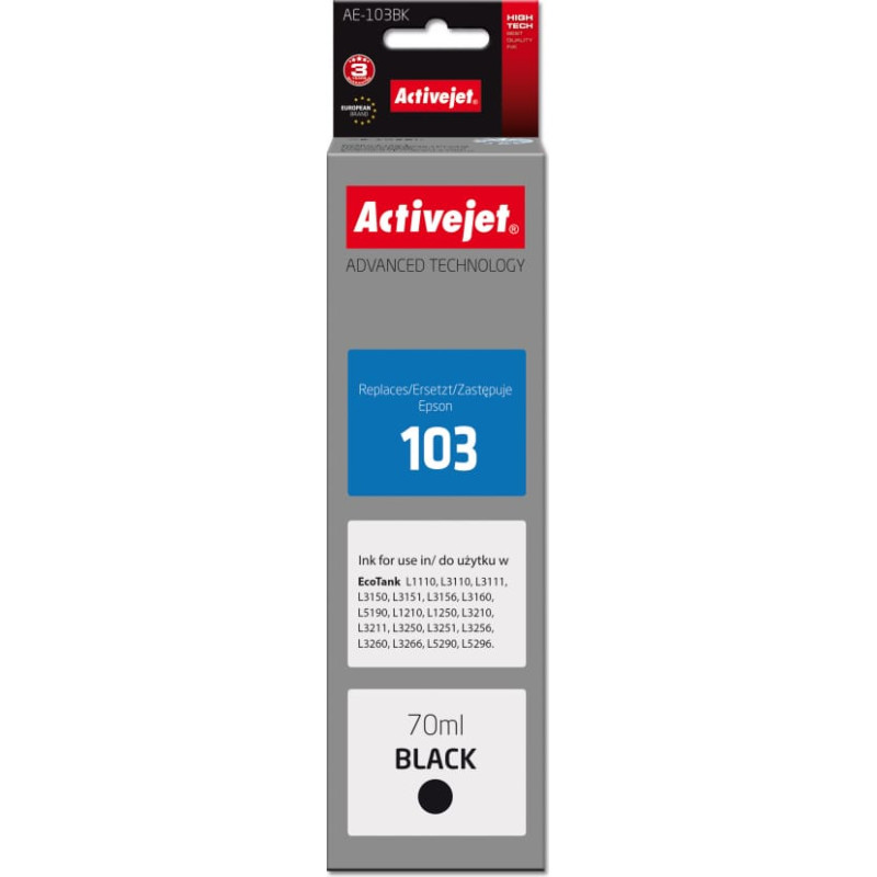 Activejet AE-103Bk ink (replacement Epson 103 C13T00S14A; Supreme; 70 ml; black)