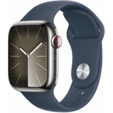 Apple Smartwatch Apple Watch Series 9 GPS + Cellular, 41mm Koperta ze stali nierdzewnej w kolorze srebrnym z paskiem sportowym w kolorze sztormowego błękitu - S/M