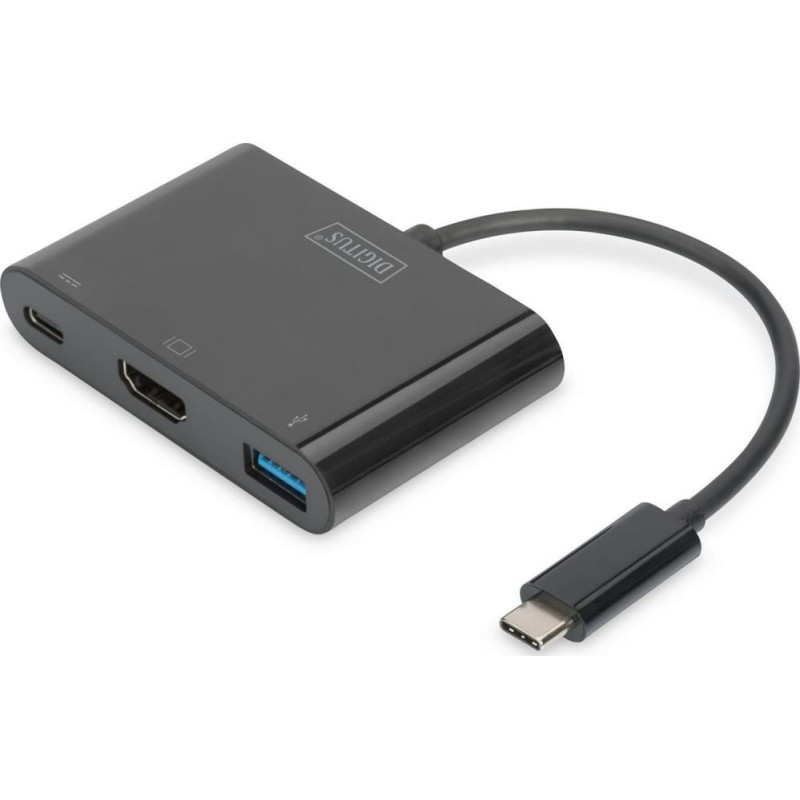 Digitus Multi Adapter 1xHDMI 4K 30Hz UHD 1xUSB Typ C Power Delivery, 1xUSB A na USB 3.1 Typ C, czarny-DA-70855