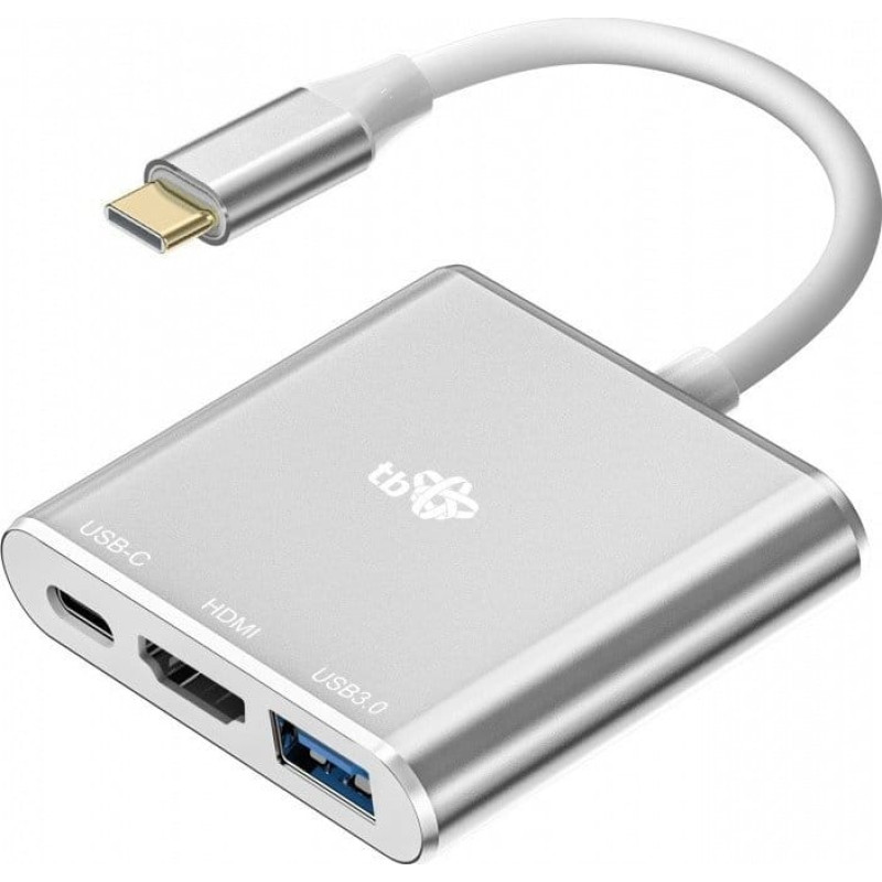 TB Stacja/replikator TB Adapter HUB USB C 3w1 - HDMI, USB, PD srebrny