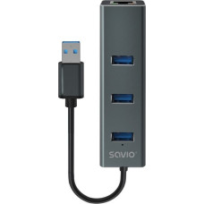 Savio Hub AK-58 3-portowy USB-A 3.1 Gen 1 z adapterem RJ-45 Gigabit Ethernet, Ak-58