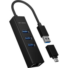 Raidsonic HUB USB RaidSonic HUB 3Port ICY BOX 1xUSB-C Adapter 1xGigabit LAN Ethernet passiv Black