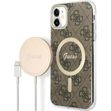 Guess Ładowarka Guess Zestaw Guess etui + ładowarka bezprzewodowa GUBPN61H4EACSW Apple iPhone 11 brązowy/brown hard case 4G Print MagSafe