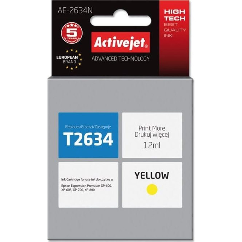 Activejet AE-2634N ink for Epson printer, Epson 26 T2634 replacement; Supreme; 12 ml; yellow