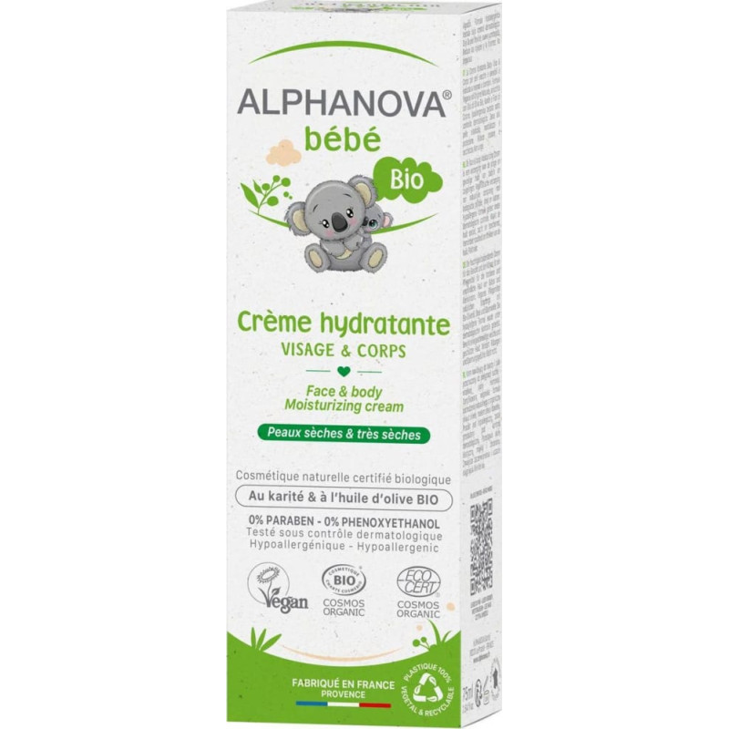 Alphanova Bebe Nawilżający krem do twarzy i ciała, 75 ml