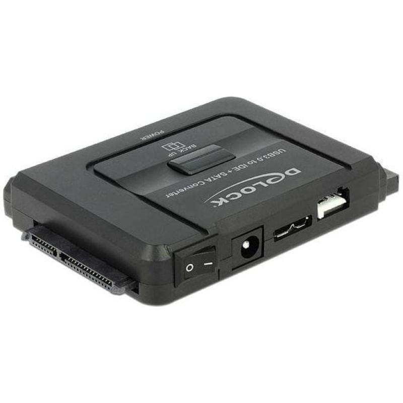 Delock USB 3.2 Gen 1 Konverter, USB-A Stecker > SATA 22P + IDE 40P + IDE 44P Buchse (schwarz, mit Backup Funktion)