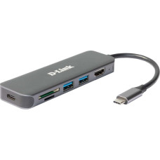 D-Link DUB-2327 (silber, HDMI, USB-A, USB-C PD, SD- und microSD-Karten)