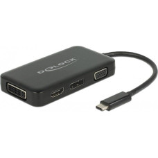 Delock USB Adapter, USB-C Stecker > VGA + HDMI + DVI + DisplayPort Buchse (schwarz, 15cm)