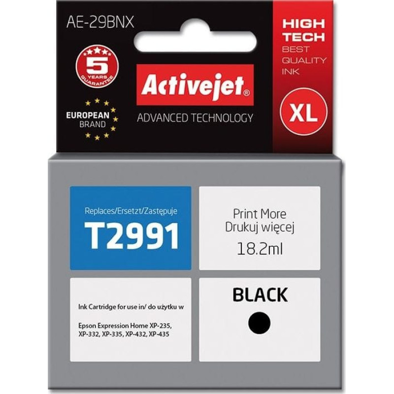 Activejet AE-29BNX ink for Epson printer, Epson 29XL T2991 replacement; Supreme; 18 ml; black