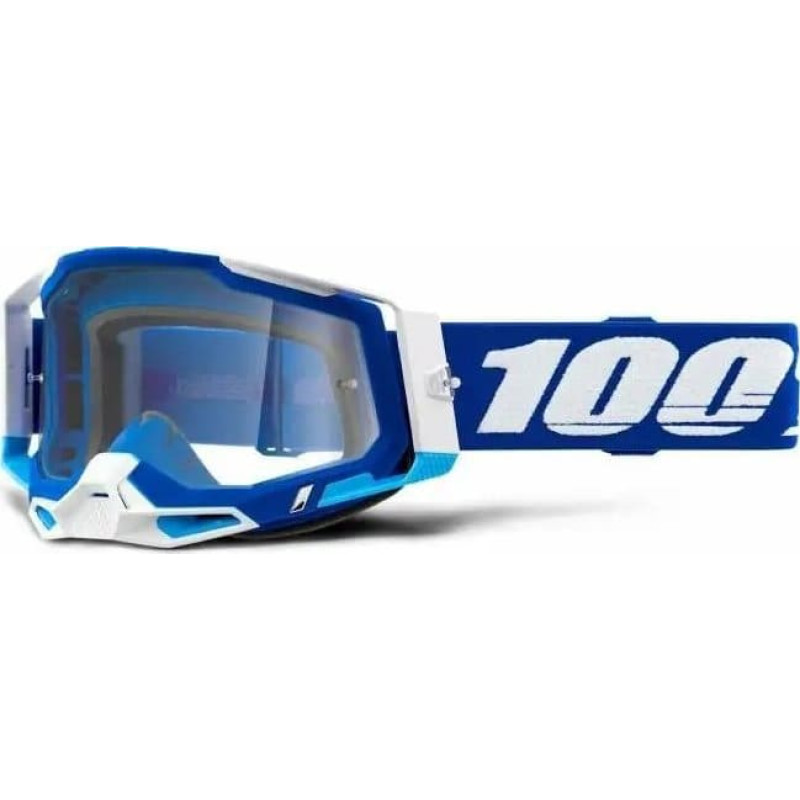 100 Bon 100% Gogle 100% RACECRAFT 2 BLUE (Szyba Przezroczysta Anti-Fog, LT 88%-92% + 10 Zrywek) (NEW)