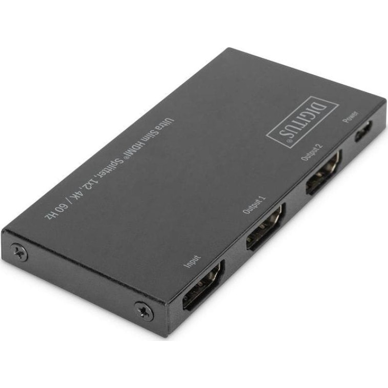 Digitus Rozdzielacz (Splitter) DIGITUS Ultra Slim HDMI 1x2, 4K 60Hz 3D HDR, HDCP 2.2, 18 Gbps, Micro USB