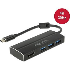 Delock USB 3.2 Gen 1 Hub, USB-C Stecker > 3x USB-A Buchse + HDMI Buchse (schwarz, 15cm)