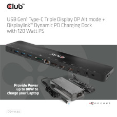 Club 3D CLUB3D USB Gen1 Type-C Triple Display DP Alt mode Displaylink Dynamic PD Charging Dock with 120 Watt PS