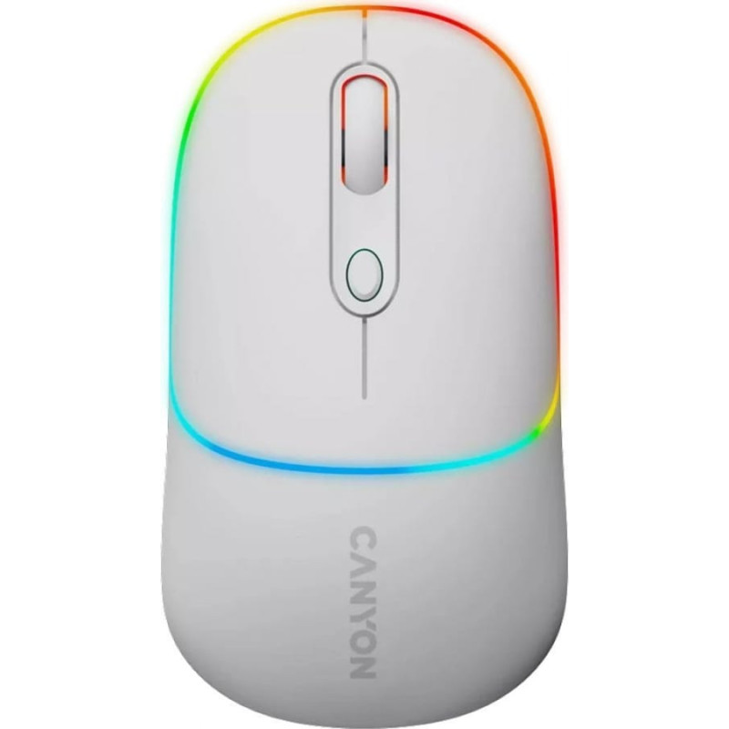 Canyon Mysz Canyon CANYON MW-22, 2 in 1 Wireless optical mouse with 4 buttons,Silent switch for right/left keys,DPI 800/1200/1600, 2 mode(BT/ 2.4GHz), 650mAh Li-poly battery,RGB backlight,Snow white, cable length 0.8m, 110*62*34.2mm, 0.085kg