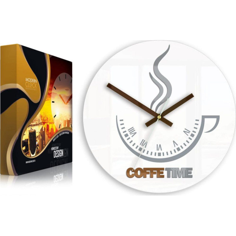 Modernclock Zegar ścienny Coffee Time ver.II BIAŁA ULTRA CICHY