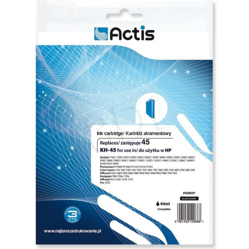 Actis KH-45 ink for HP printer; HP 45 51645A replacement; Standard; 44 ml; black