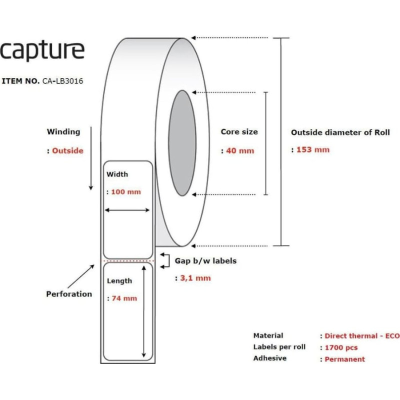 Capture Label 100x74, Core 40,