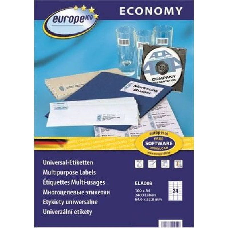 Staples AVERY Etykiety uniwersalne ECONOMY 64,6x33,8mm, biłay, 100 arkuszy