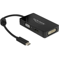 Delock USB Adapter, USB-C Stecker > VGA + HDMI + DVI Buchse (schwarz, 13cm)