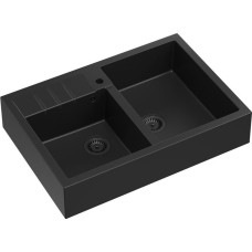 Graniteq Zlewozmywak GraniteQ Quadron | BILL 120 | granitowy zlewozmywak kuchenny CZARNY mat | wymiary: 90 x 62 x 20,5 cm | 2-komorowy nakładany na szafkę | podbudowa szafki: od 90 cm