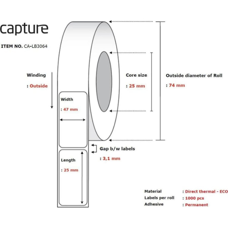 Capture Label 47x25, Core 25,