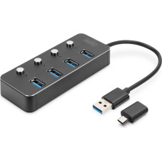 Digitus USB 3.0 Hub, 4-port, schaltbar, Aluminium Gehäuse