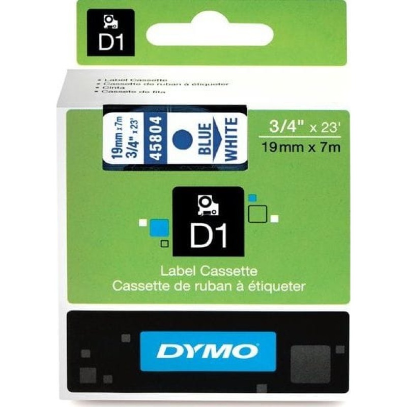 Dymo TAŚMA DYMO D1 DO DRUKAREK NIEBIESKI TEKST NA BIAŁYM TLE 19 MM X 7 M